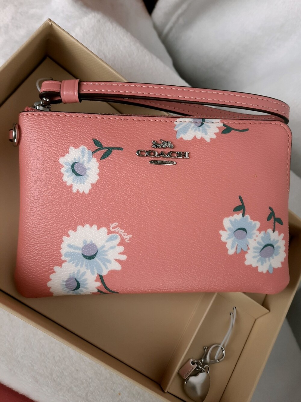 Coach Pink Floral Wristlet Pouch with Charm - Picture 3 of 13